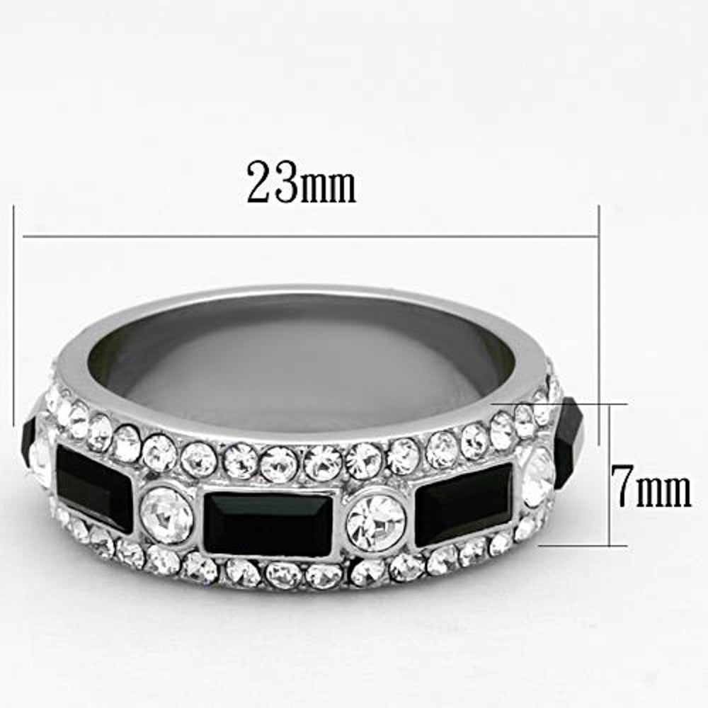 ARTK1677 Women's Black Baguette & Clear Round Cut CZ Stainless Steel Eternity Ring Band